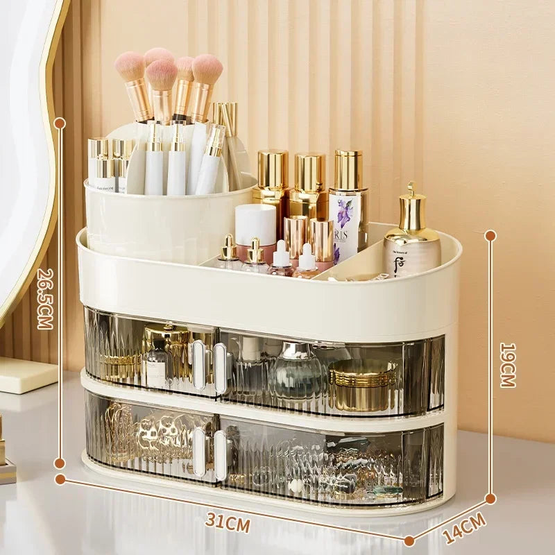 Rotating Makeup Organizer Box Cosmetic Storage Box Drawer Organizer Jewelry Nail Polish Makeup Desktop Sundries Storage Zpaxo Cream 3 layers