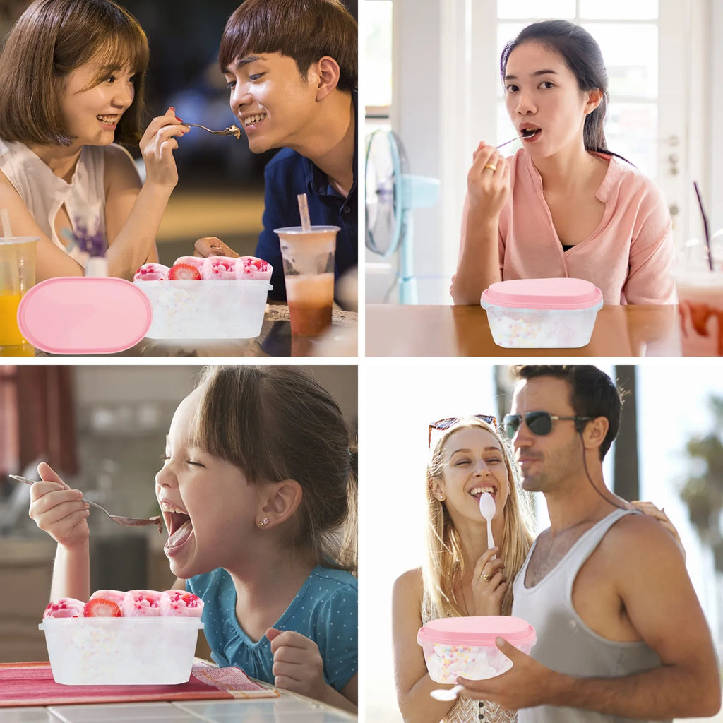 Ice Cream Container Oval Plastic Tub Dustproof Lid Easy Clean Storage