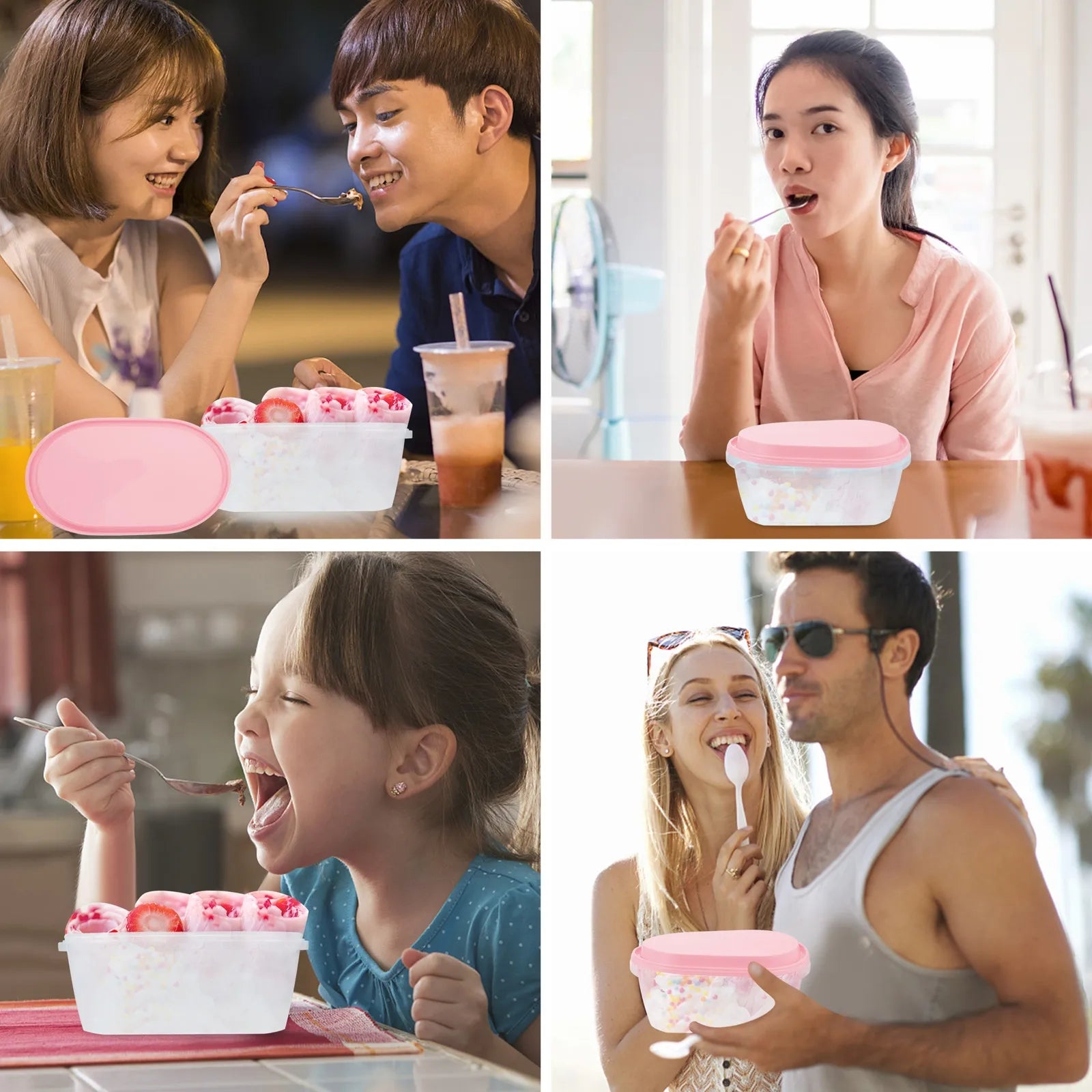 Ice Cream Container Oval Plastic Tub Dustproof Lid Easy Clean Storage