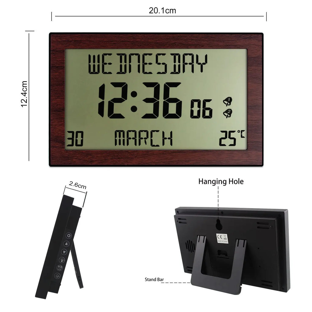 LCD Digital Alarm Clock – Date, Temp & Multi-Alarm Display