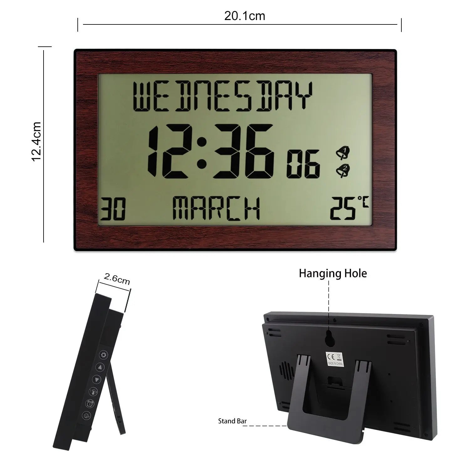 LCD Digital Alarm Clock – Date, Temp & Multi-Alarm Display