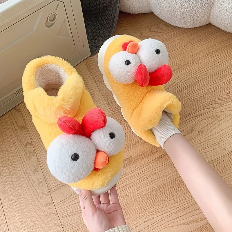 SHAJI Unisex Funny Big-eyed Chicken Plush Slippers Winter Warm Thick