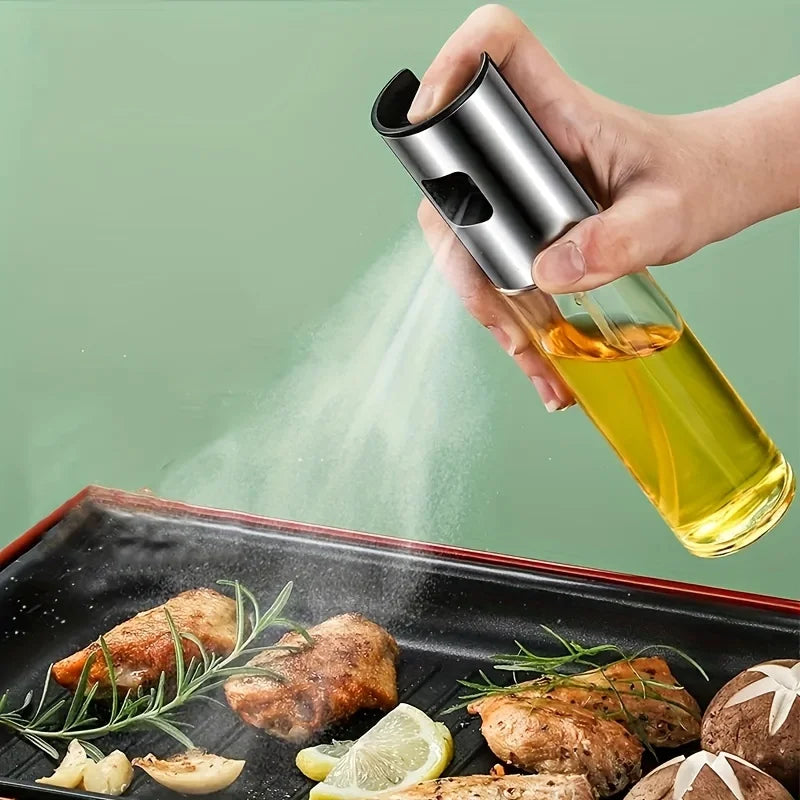 Oil Spray 100ml-Stainless Steel and Glass, Drop Resistant, Oil Dispenser with Accessories, Salad, Vinegar-Air Fryer Zpaxo