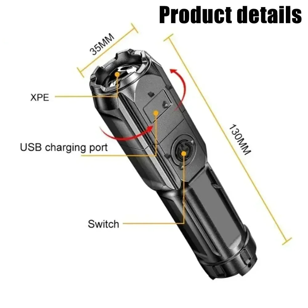 USB Rechargeable LED Flashlight – Zoomable & Waterproof Rechargeable Flashlight Zpaxo
