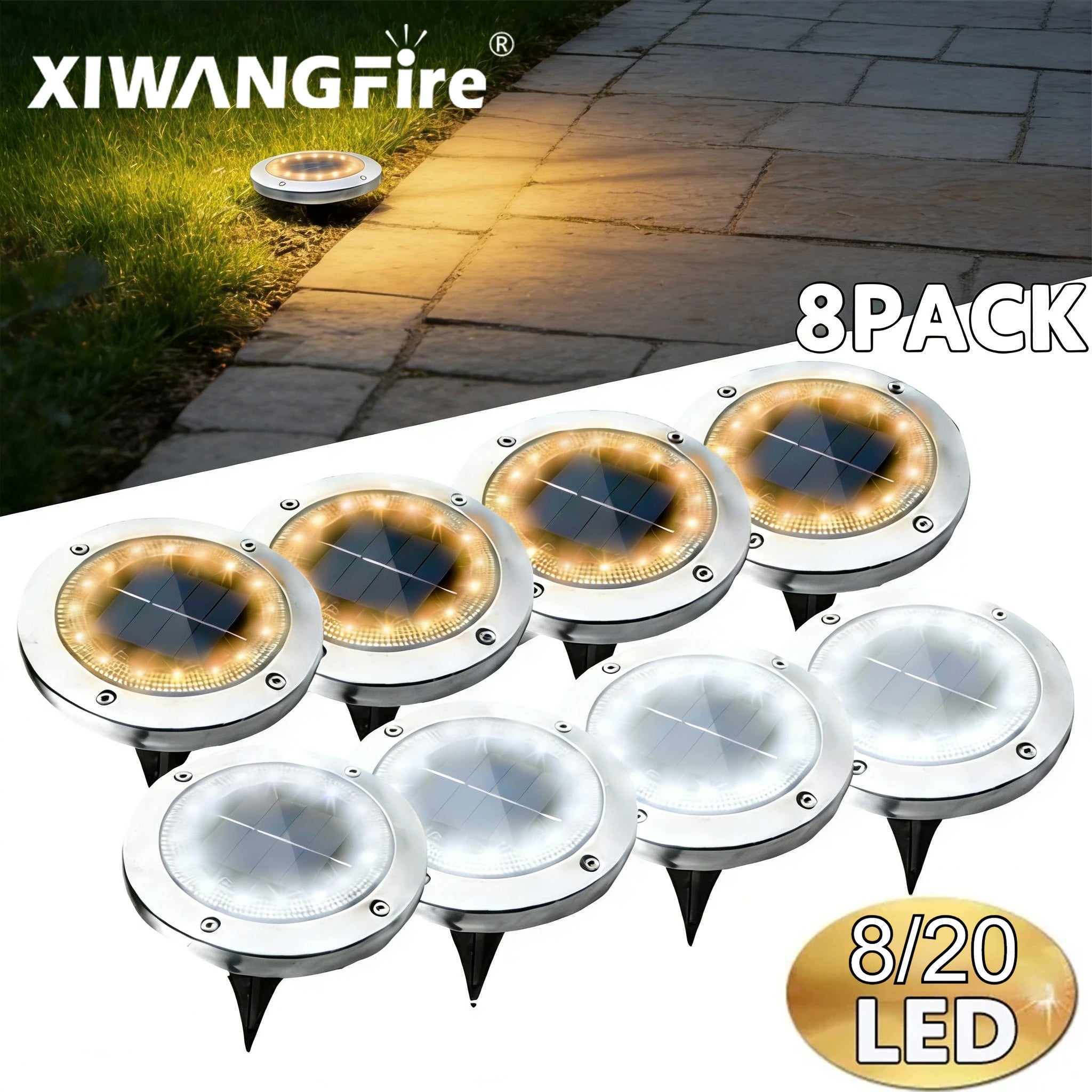 Solar Buried Ground Lights 8 20 LED Waterproof Underground Deck Spot Zpaxo