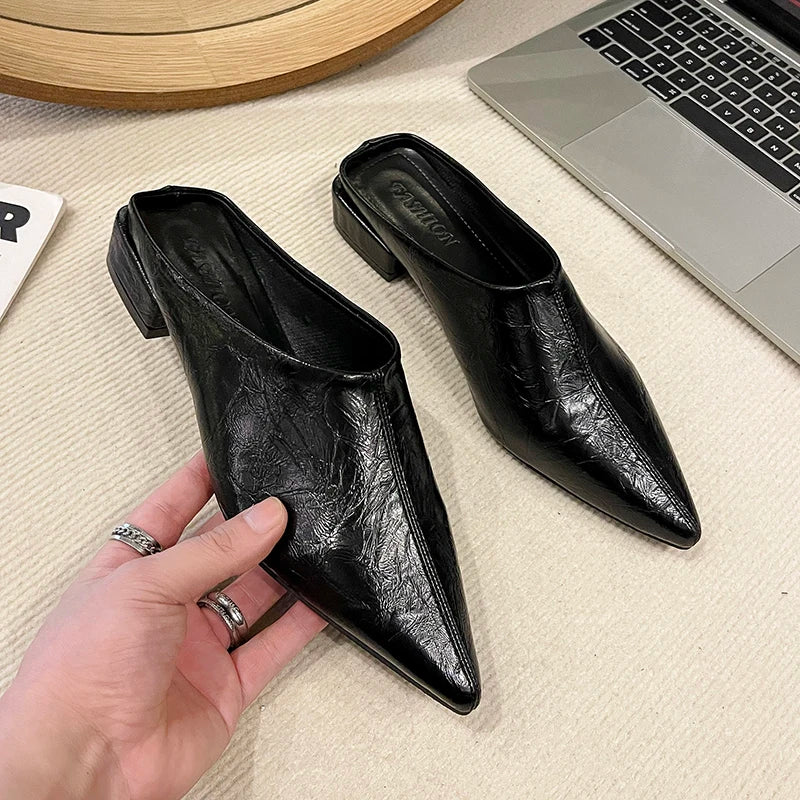 Fashion Pointed Toe Women Flats Slippers Mules Shoes 2026 Luxury