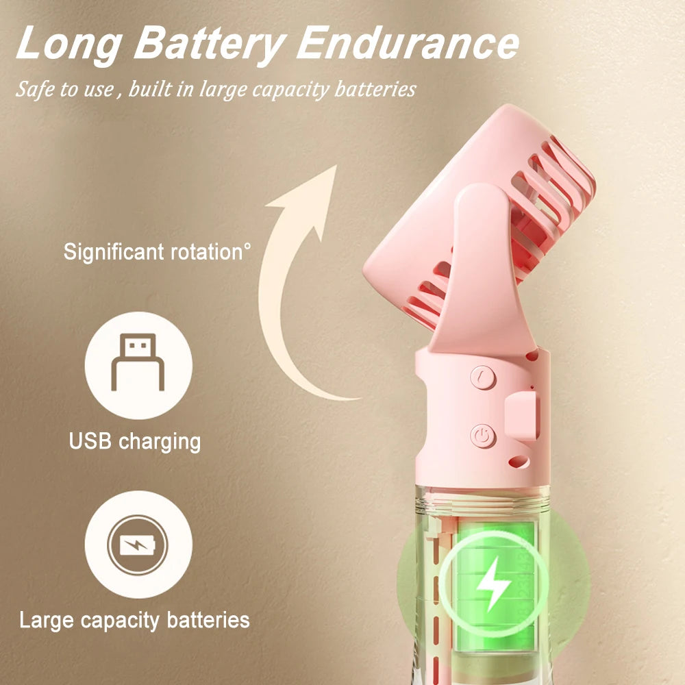 Portable Fan Mini Handheld Humidifier USB Rechargeable Mist Water