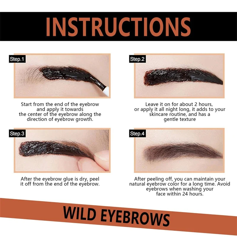 Peel-off Eyebrow Gel Tint Black Brown Eye Brow Enhancers Makeup Waterproof Lasting Liquid Gel Tear Wear Easy Natural Brow Tattoo Zpaxo