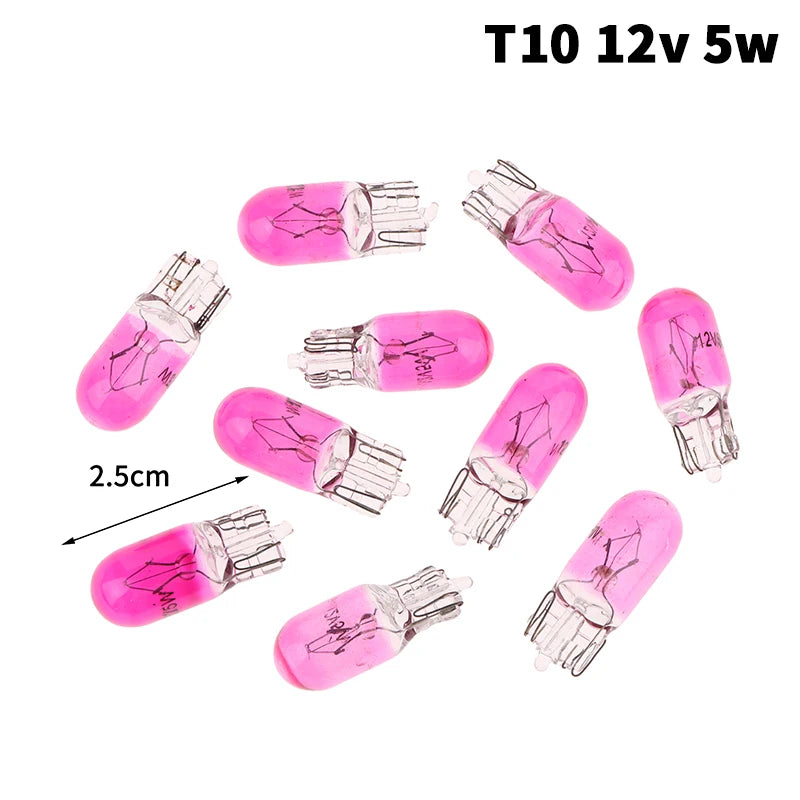 1 2W T5 5W T10 Glass Light Bulb Car Dashboard Instrument Panel Brake Zpaxo 12v Pink