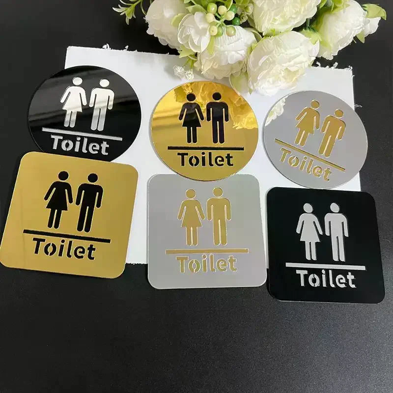 3.94-inch Acrylic Toilet Sign For Men And Women, Bathroom Identification, Round And Square Toilet Mirror Decals For Home Decor. Zpaxo