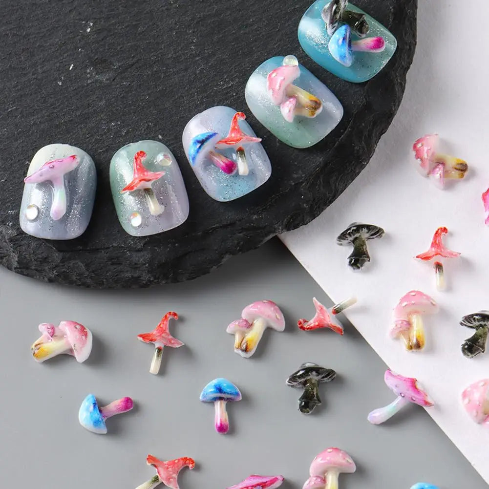 Cute 3D Mushroom Nail Charms Adorable Cartoon Resin Art Decorations