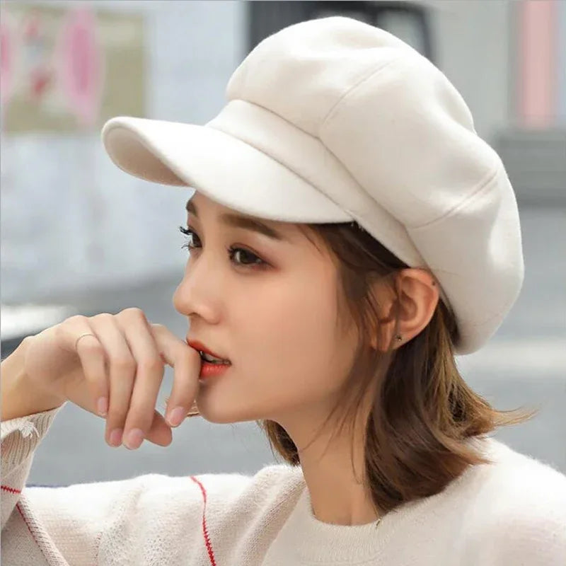 Autumn Winter Hats Women Solid Plain Octagonal Newsboy Cap Men Ladies