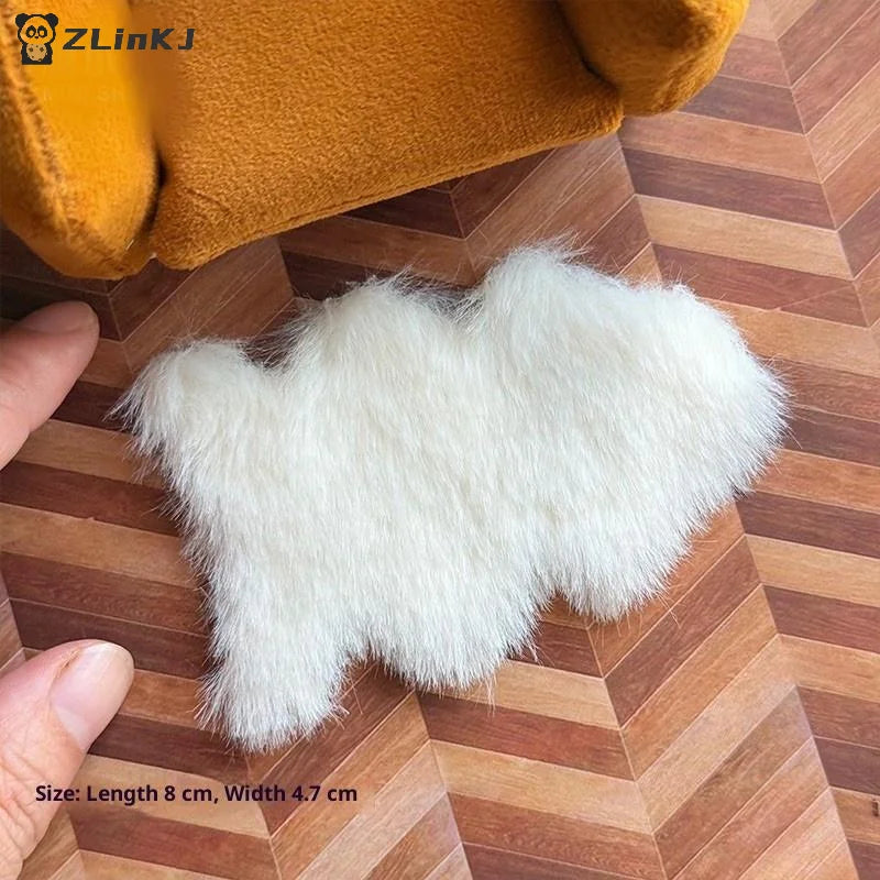▶1/12 Dollhouse Imitation Sheepskin Plush Rug Model Dollhouse Bedroom Living Room Floor Mat Decoration Doll House Accessories Zpaxo