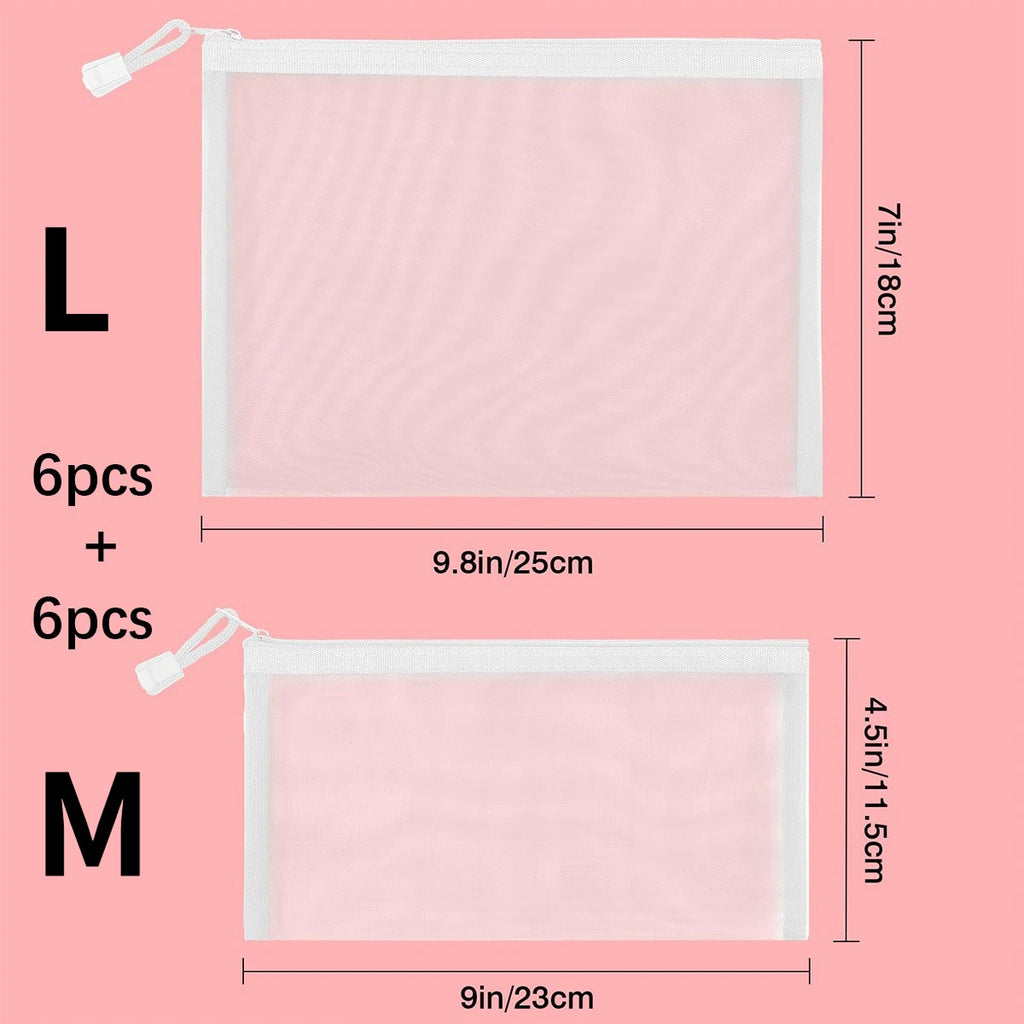 Mesh Zipper Pouch Bags 6 & 12 Pack – Travel Organizer Set