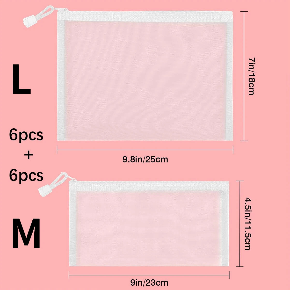 Mesh Zipper Pouch Bags 6 & 12 Pack – Travel Organizer Set