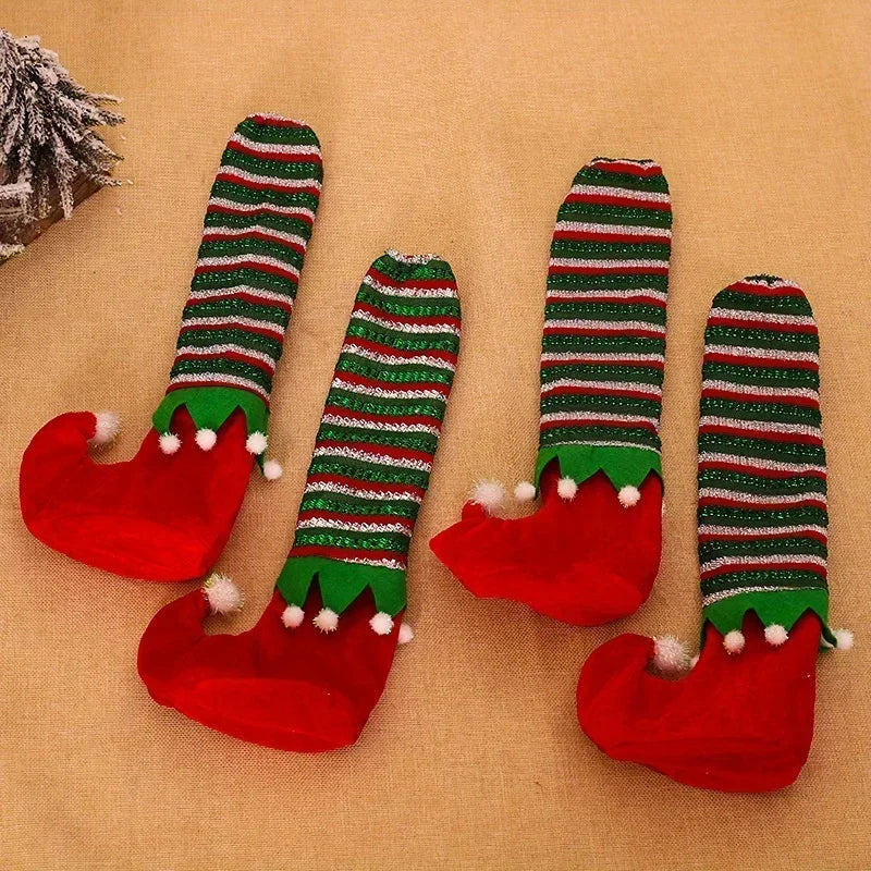 Christmas Striped Elf Table Leg Covers – Holiday Chair Decor Holiday Table Decor Zpaxo