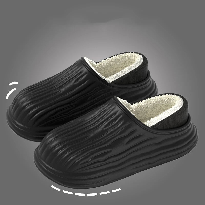 Winter Women Cotton Slippers Warm Non-slip Thick Bottom Slides Soft Zpaxo black 42-43