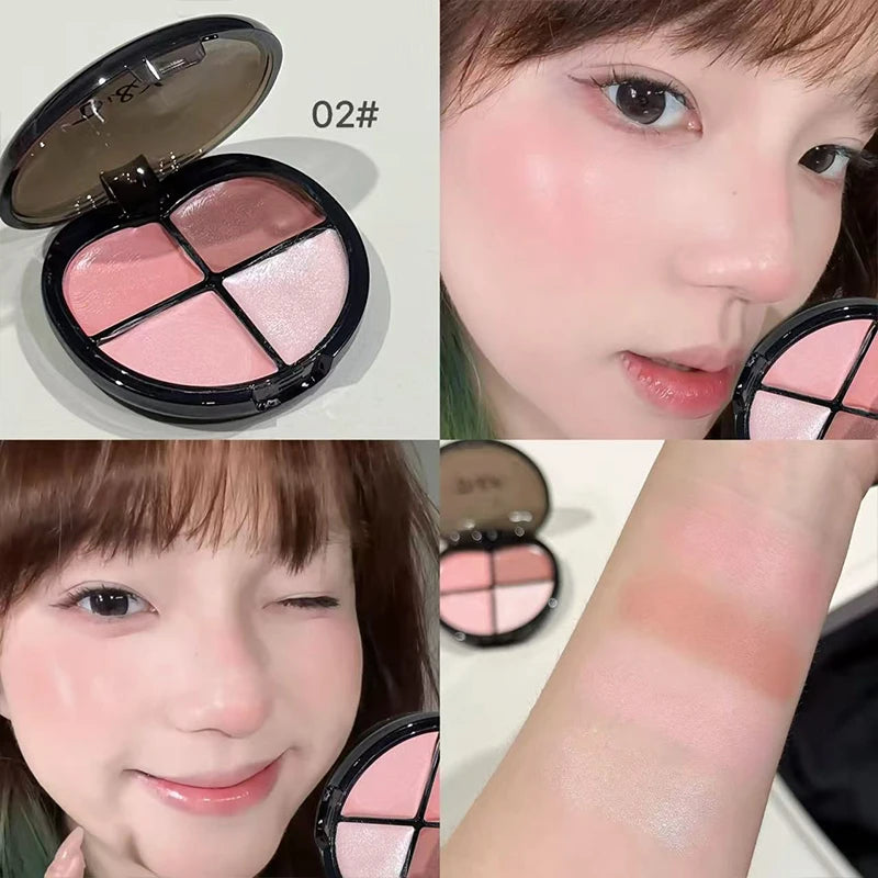 Di&Xi 4-Color Cream Heart Blusher Palette Water Light Highlighter Natural Brighten for Cheeks,Shadow Contour Face Makeup Rouge Zpaxo 02