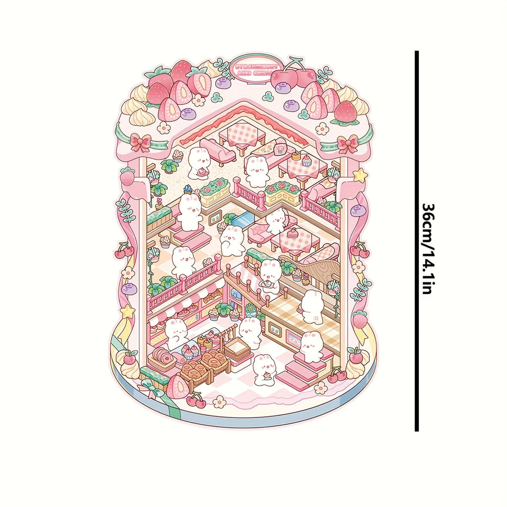 17 PCS Medium Book Scene Stickers, PET Stereoscopic Scenery Stickers, Miniature Scene Stickers, Self-adhesive 3D Cabin Stickers Zpaxo
