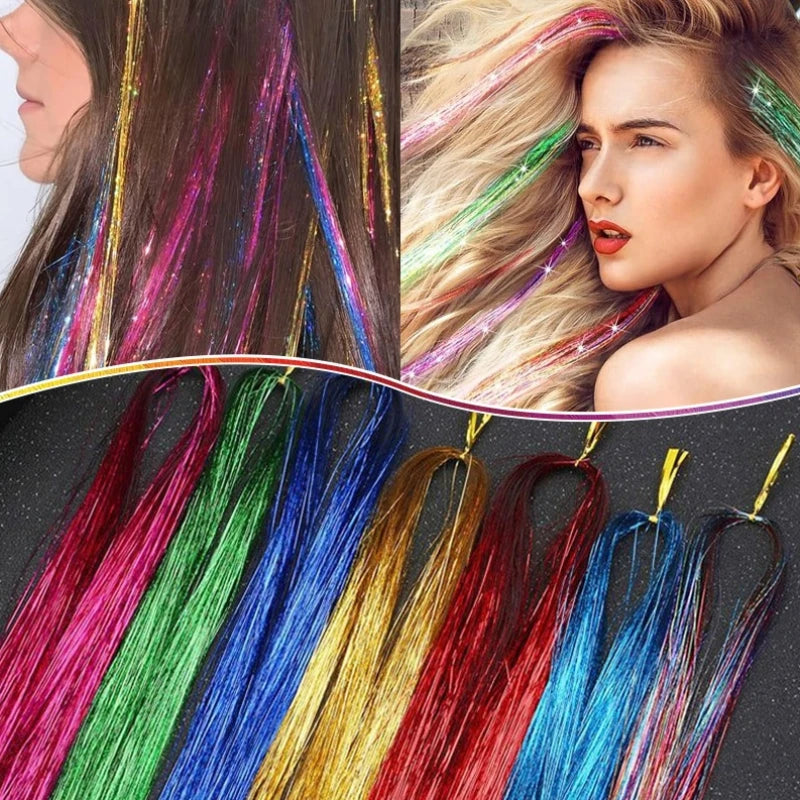 Shiny Laser Sparkle Metallic Hair Tinsel Rainbow Strands Braiding