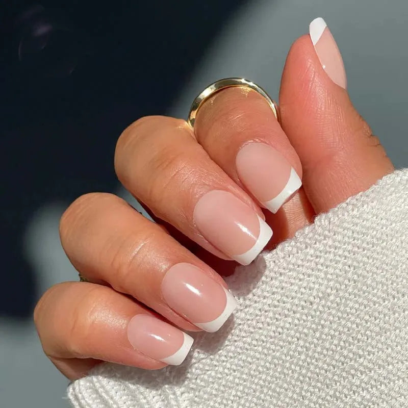 24-Pack French Square Press-On Nails – Short White Acrylic Set Press-On Nail Set Zpaxo