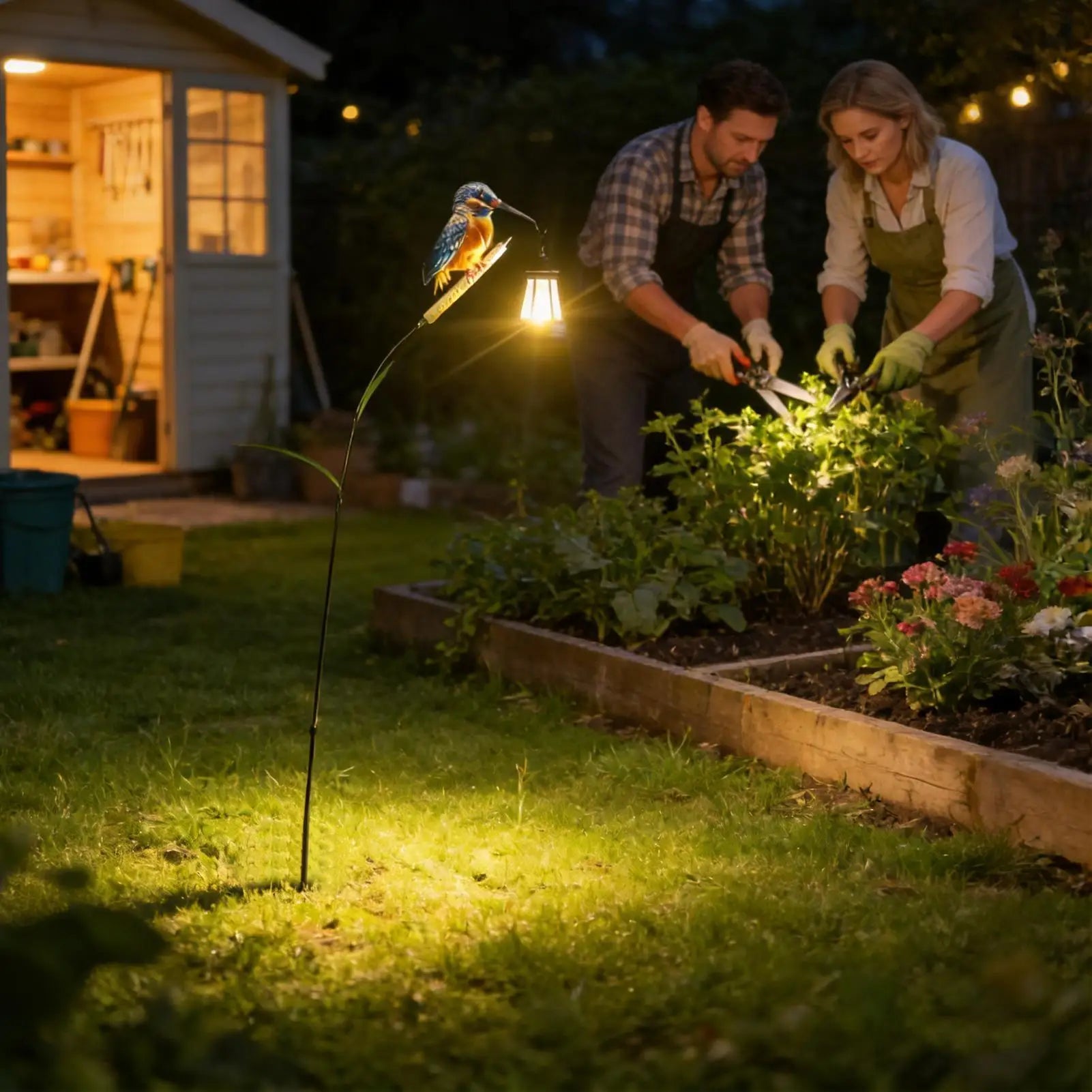 Solar Garden Statues Powered Kingfisher Light Pathway Waterproof