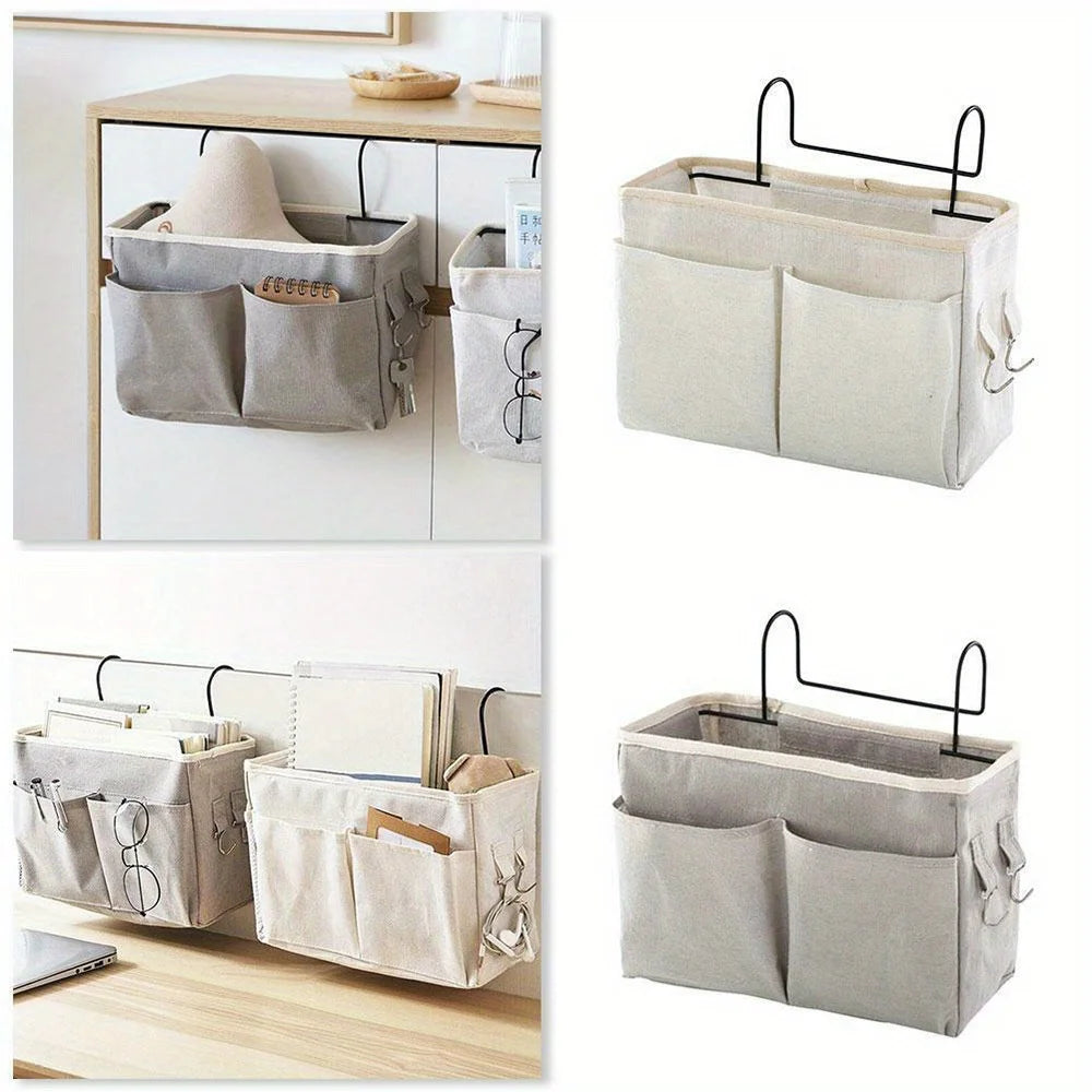 Hanging Storage Bag College Dorm Bedside Organizer Canvas Linen