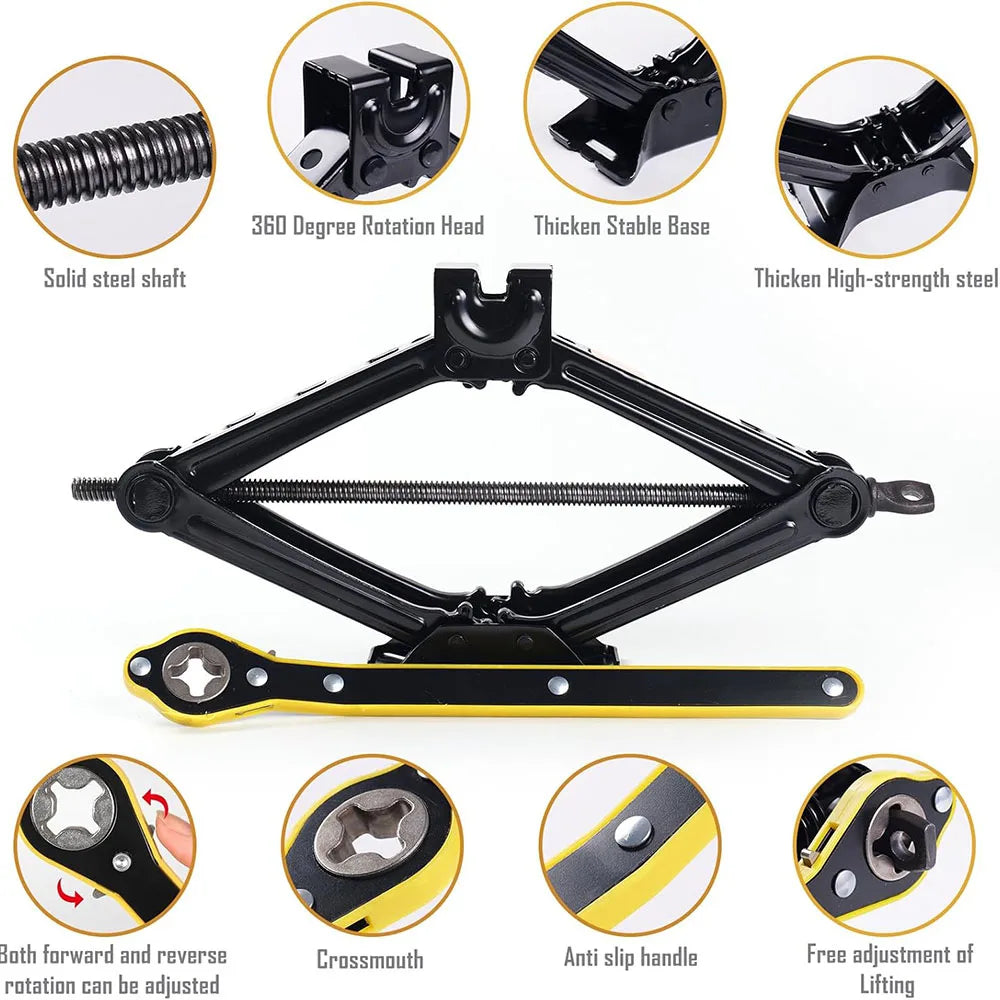 2T/3T Car Scissor Jack Auto Emergency Crank Lift Stand Labor-Saving Repair & Tire Replacement Tool with Wrench for SUV Vehicles Zpaxo