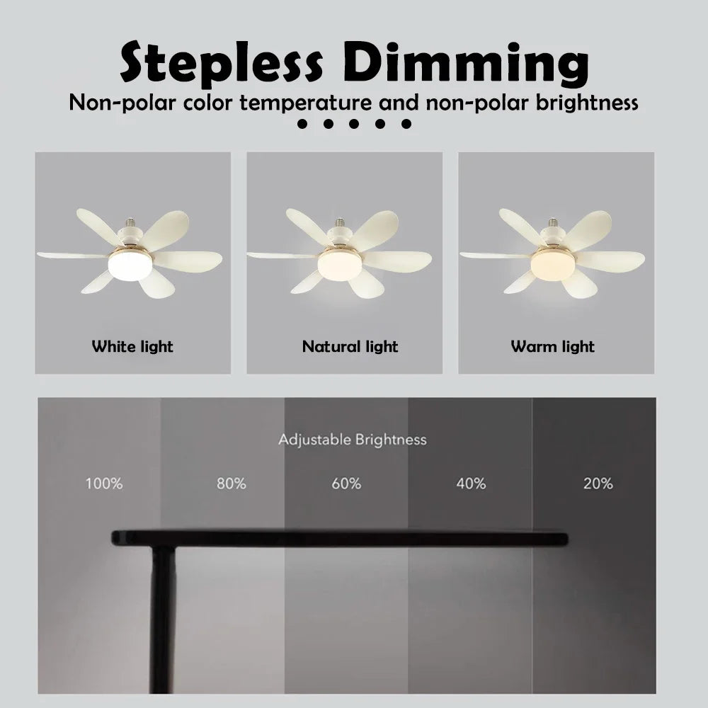 Home LED Ceiling Fan Light E26 E27 Base 3-colour Adjustable Wireless Remote Control 52CM Ceiling Fan Lamp for Bedroom Living Zpaxo