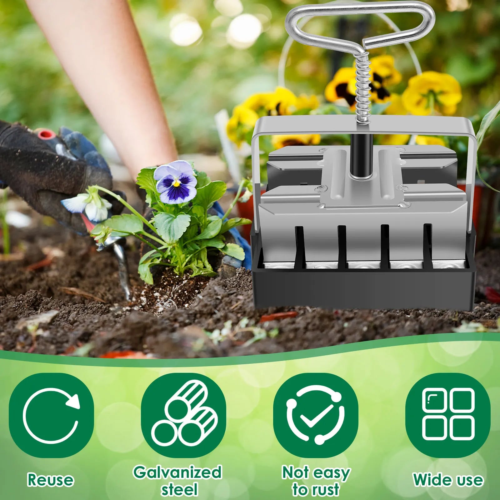 3/4inch Handheld Seedling Soil Blocker Soil Block Maker Stainless Steel Seedling Nursery Tool Durable Soils Blocking Sowing Tool Zpaxo