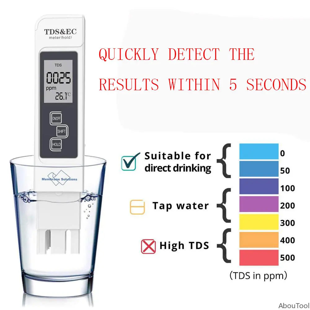 TDS EC Meter Digital Water Tester Range 0-9990 Purity Temperature Zpaxo