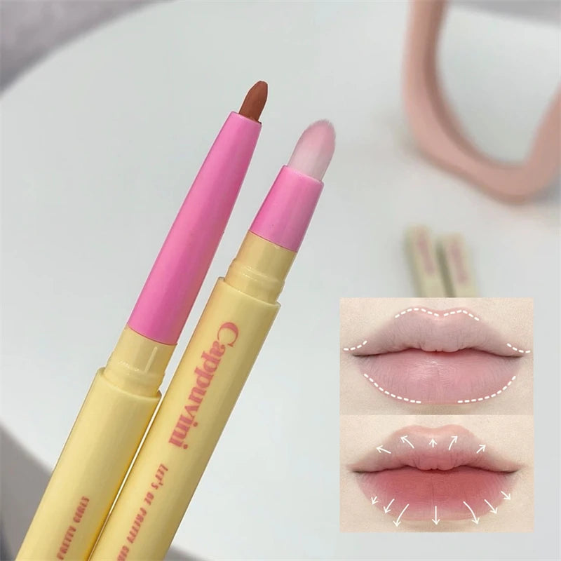 5Color Lip Liner Pen Matte Lipstick Pen Silver Longlasting Lip Contouring Non-stick Cup Lipliner Pencil with Brush Korean Makeup Zpaxo