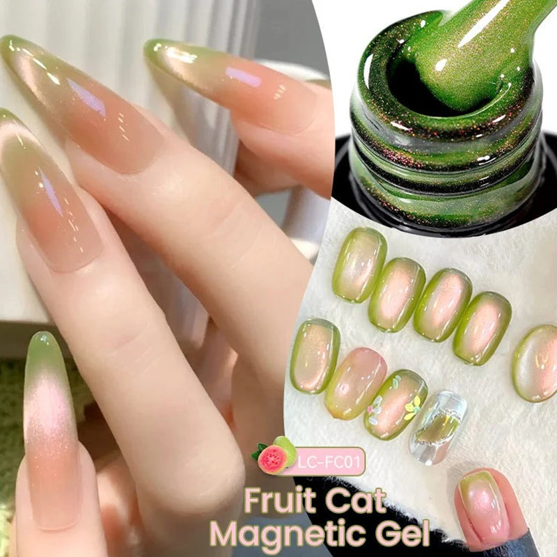 Fruit Cat Magnetic Nail Gel Polish Semi Soak Off Colorful Glass Bead