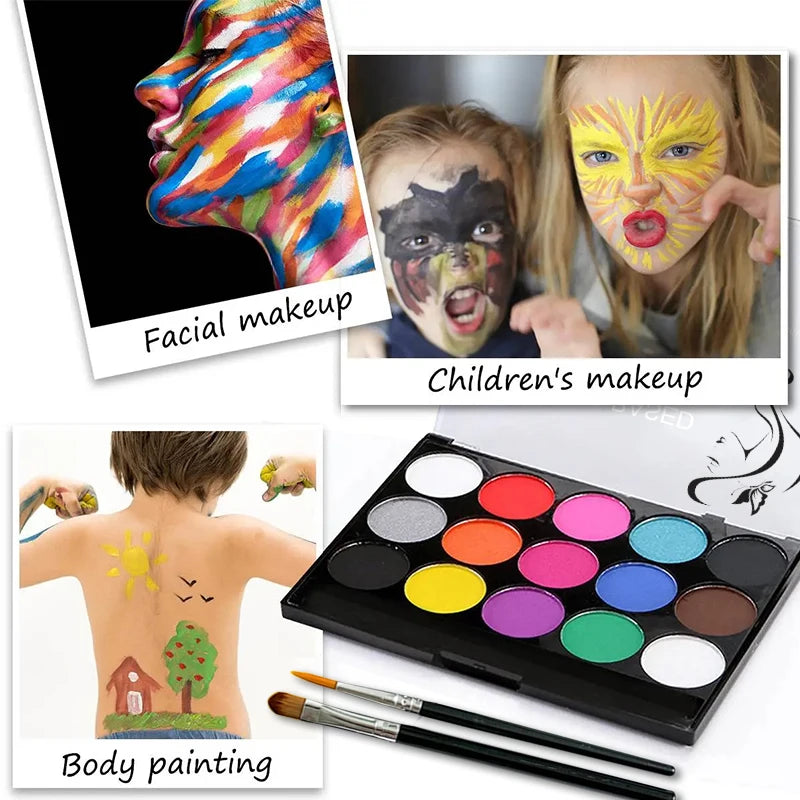Water-soluble 15 Face Body Paint Palette Cosmetic Safe Non-toxic Zpaxo 15 color face paint
