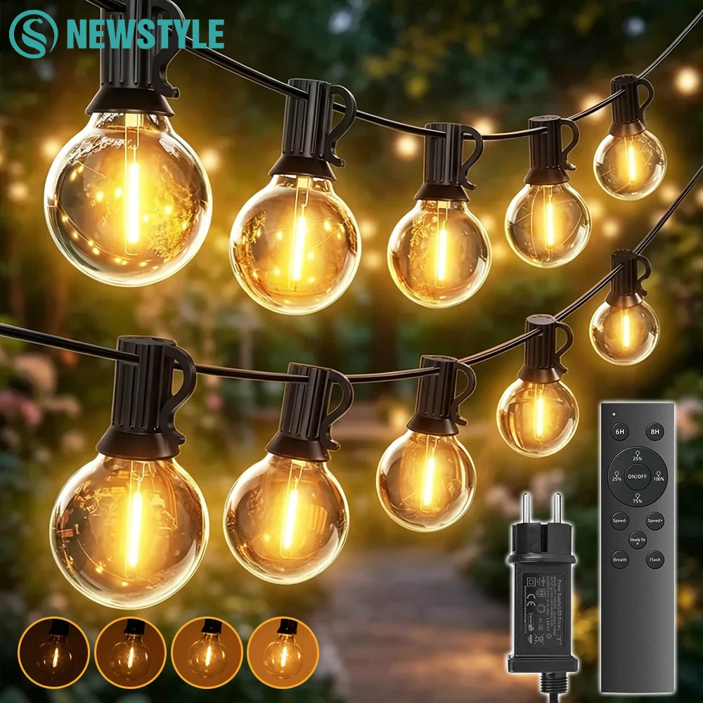 Outdoor String Lights 18M-35M G40 Bulbs IP44 Waterproof Dimmable Hanging Connectable Outdoor Lights 24V Low Voltage with Remote Zpaxo