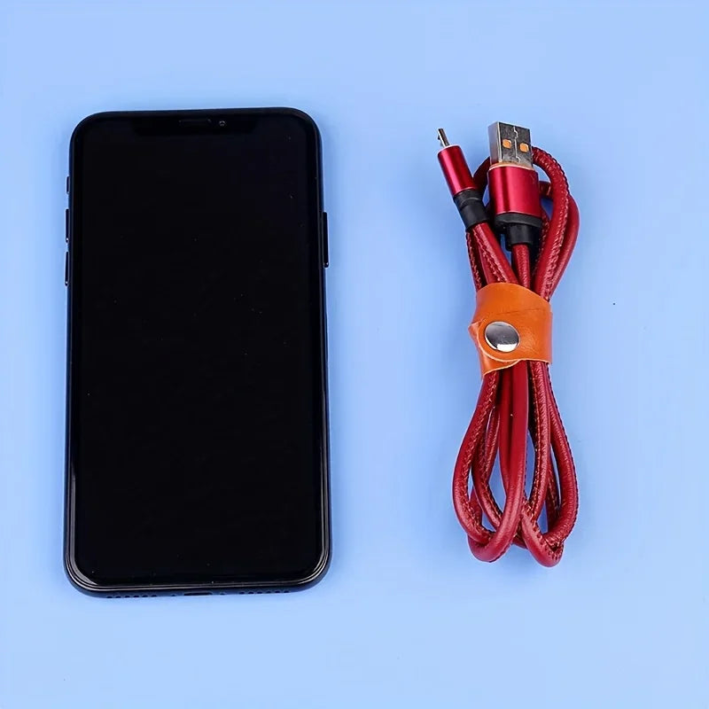 Faux Leather Data Cable Earphone Tie Desktop Storage Organizer Mobile