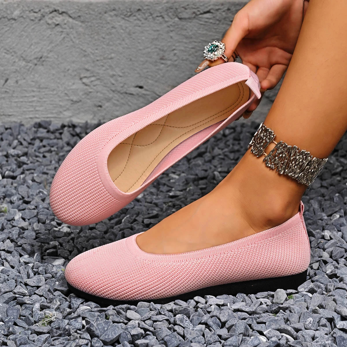 Spring Women Flats Shoes Round Toe Plus Size Light Shoes Knitting Sock Sneakers Breathable Slip on Shoes Female Zapatos De Mujer Zpaxo