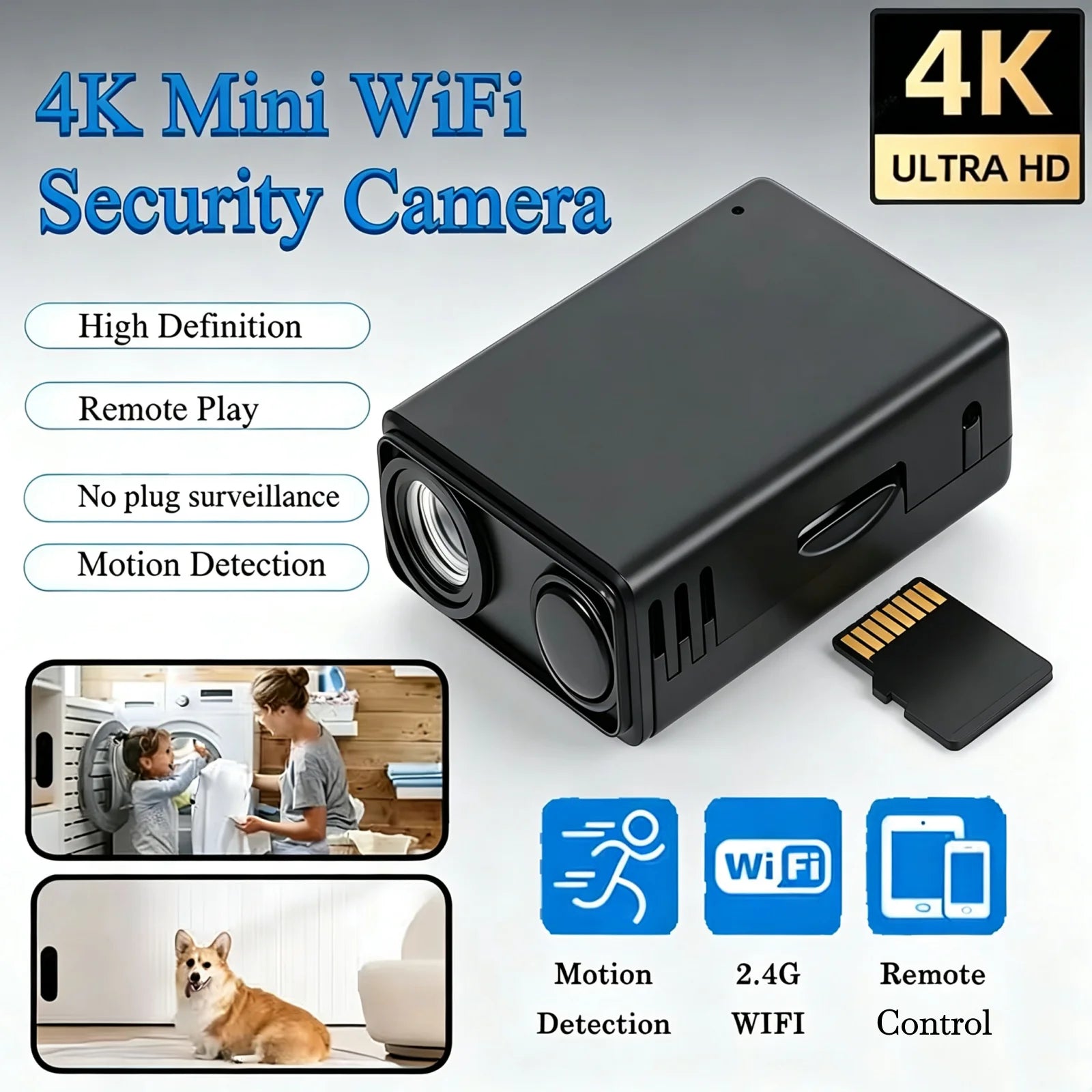 New 4K HD Camera WiFi Wireless Monitor Night Vision Remote Motion Detecting Camcorders Security Protection Indoor Surveillance Zpaxo Default Title