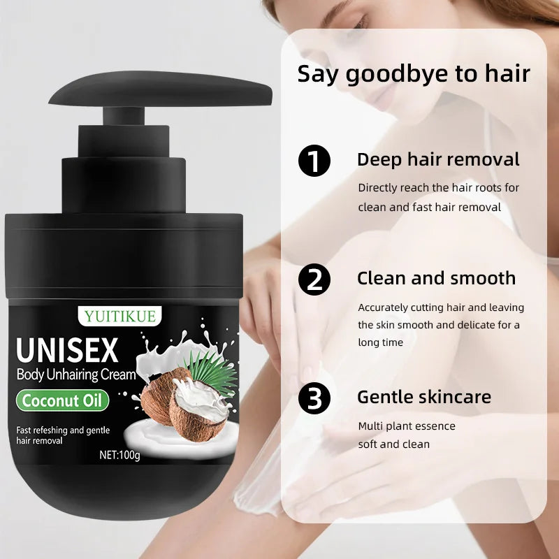 YUITIKUE Hair Removal Cream 100g – Coconut Oil & Aloe Formula Hair Removal Cream Zpaxo