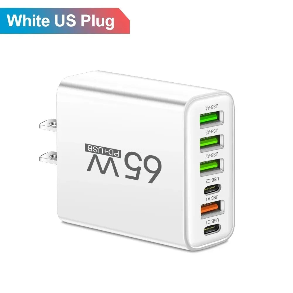 65W USB Charger Fast Charging Adapter for Xiaomi Samsung Huawei P70 iPhone Travel Mobile Phone Quick Charger Adaptor Zpaxo US Plug White