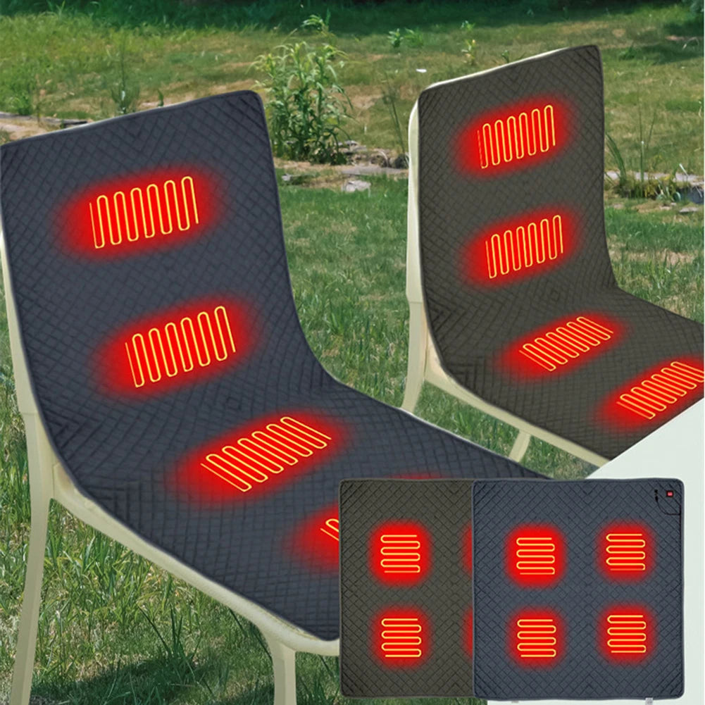 4 Heated Areas Camping Chair Heated Mat Outdoor USB Electric Blanket 3 Adjustable Temperature Heater Cushion for Winter Travel Zpaxo