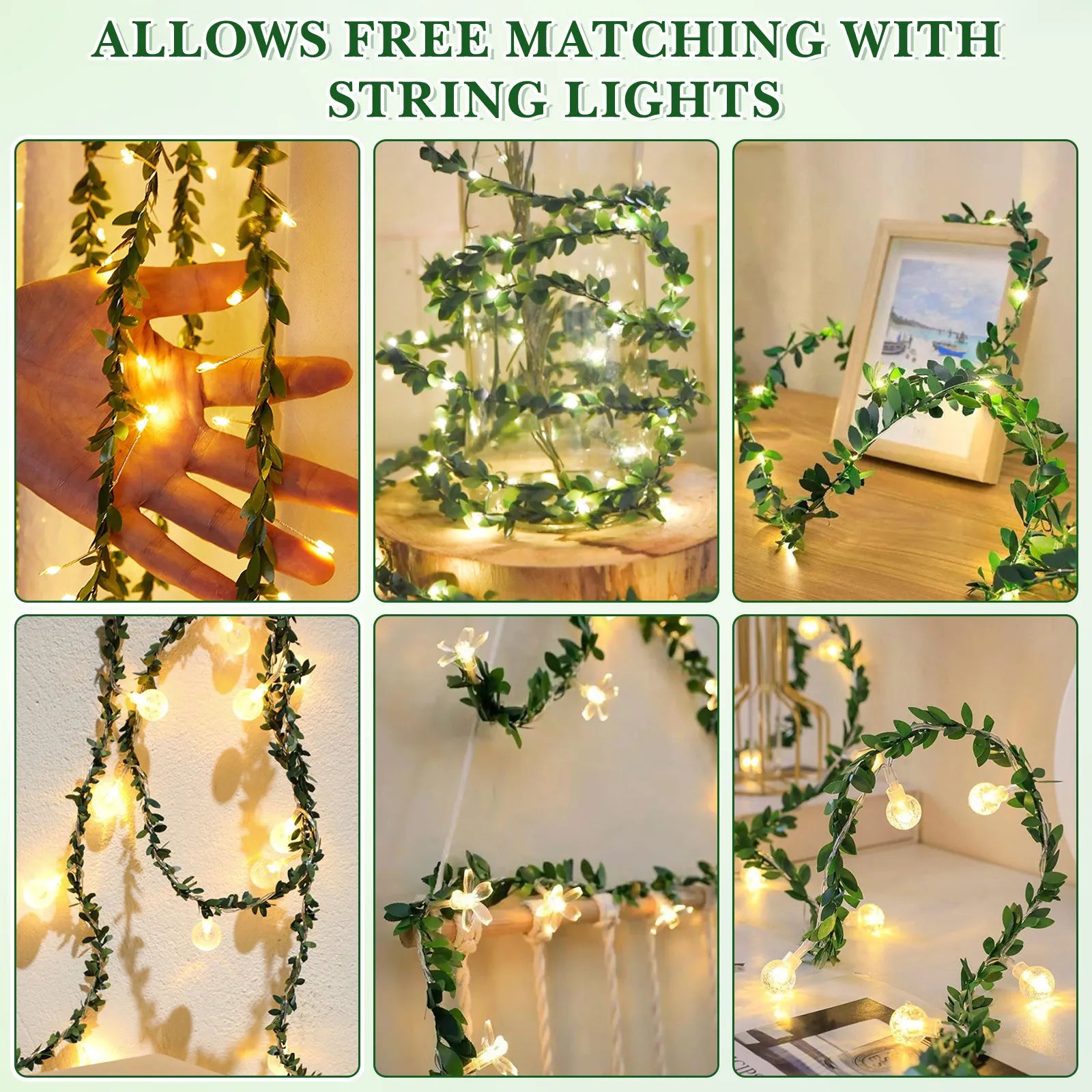 7 5m Lifelike Green Leaves Vine Garland Natural Looking Foliage