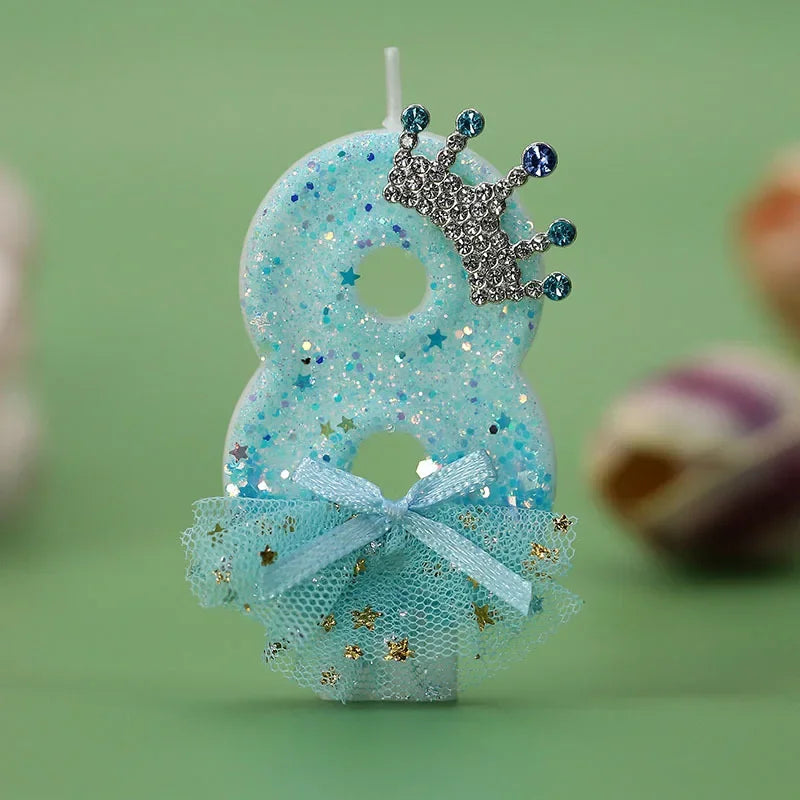 Cake Candles Blue Crown Dress Birthday Number Children's Theme Party