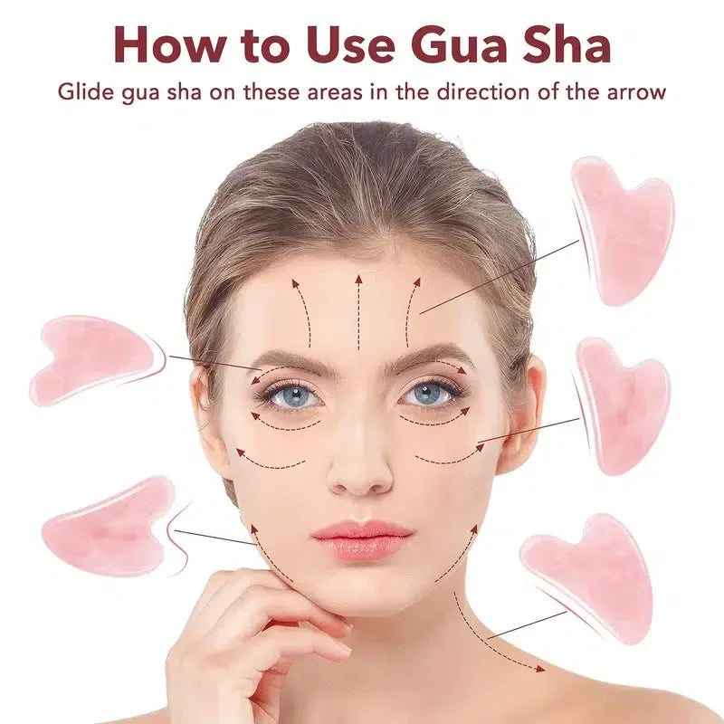 Natural Rose Jade Gua Sha Gouache Scraper Massager Face Body Facial