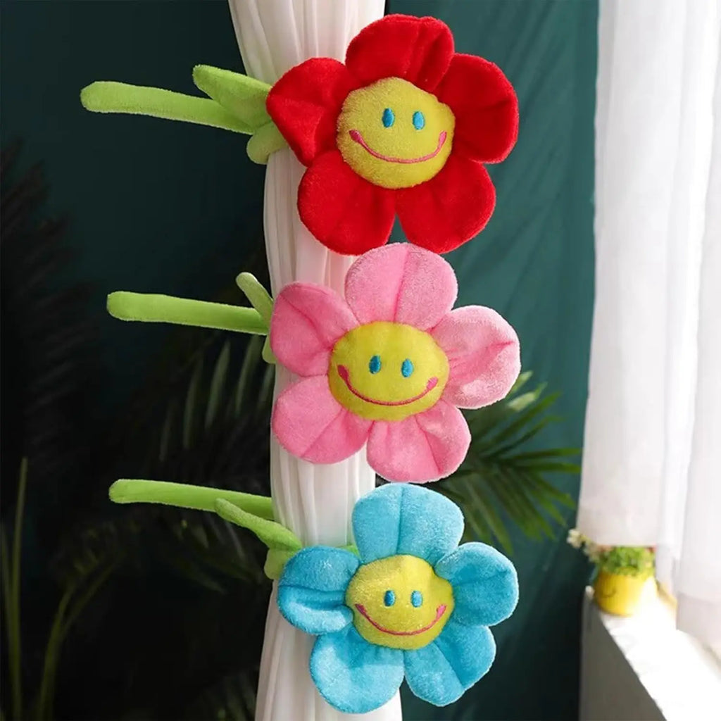 Artificial Plush Sunflower Daisy Flower Bendable Curtain Buckle