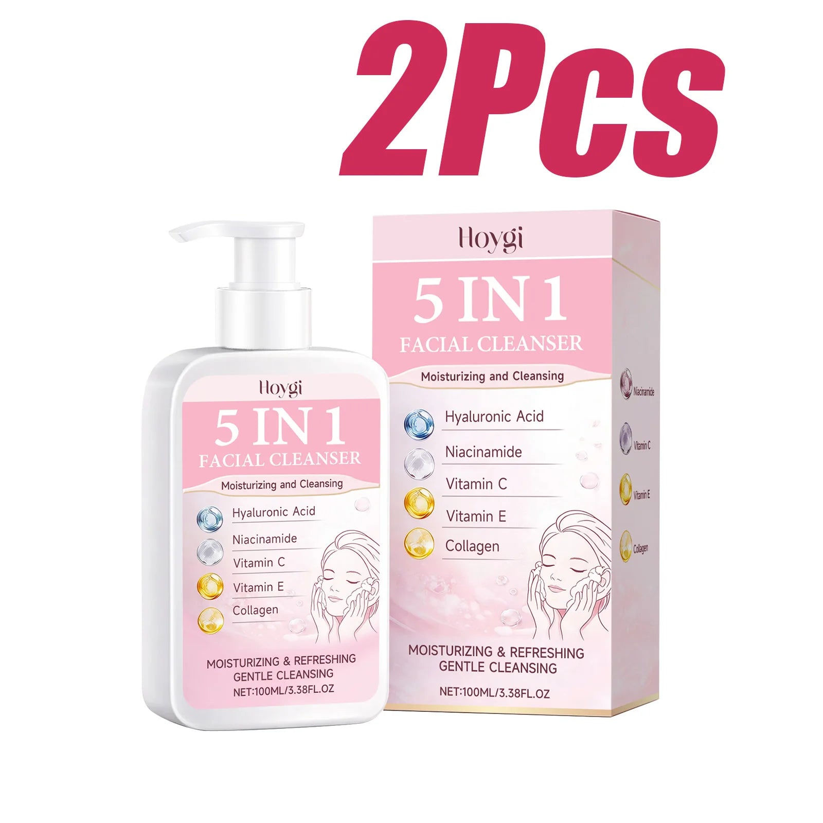 Hoygi 5-in-1 Facial Cleanser – Hydrating, Brightening Foam Facial Cleanser Zpaxo 2Pcs