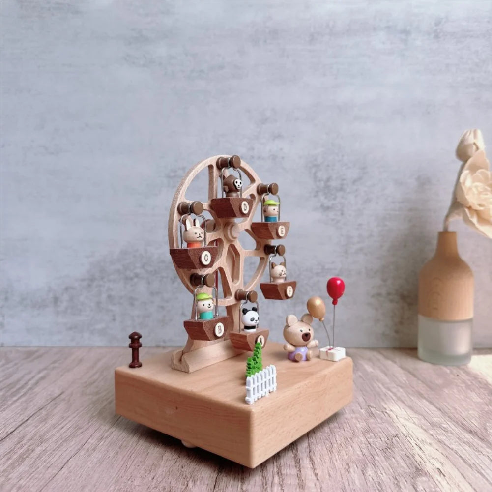 Animal Ferris Wheel Music Box Mechanical Wind-Up Rotating Carousel Wooden Music Box Gift for Boys and Girls Zpaxo