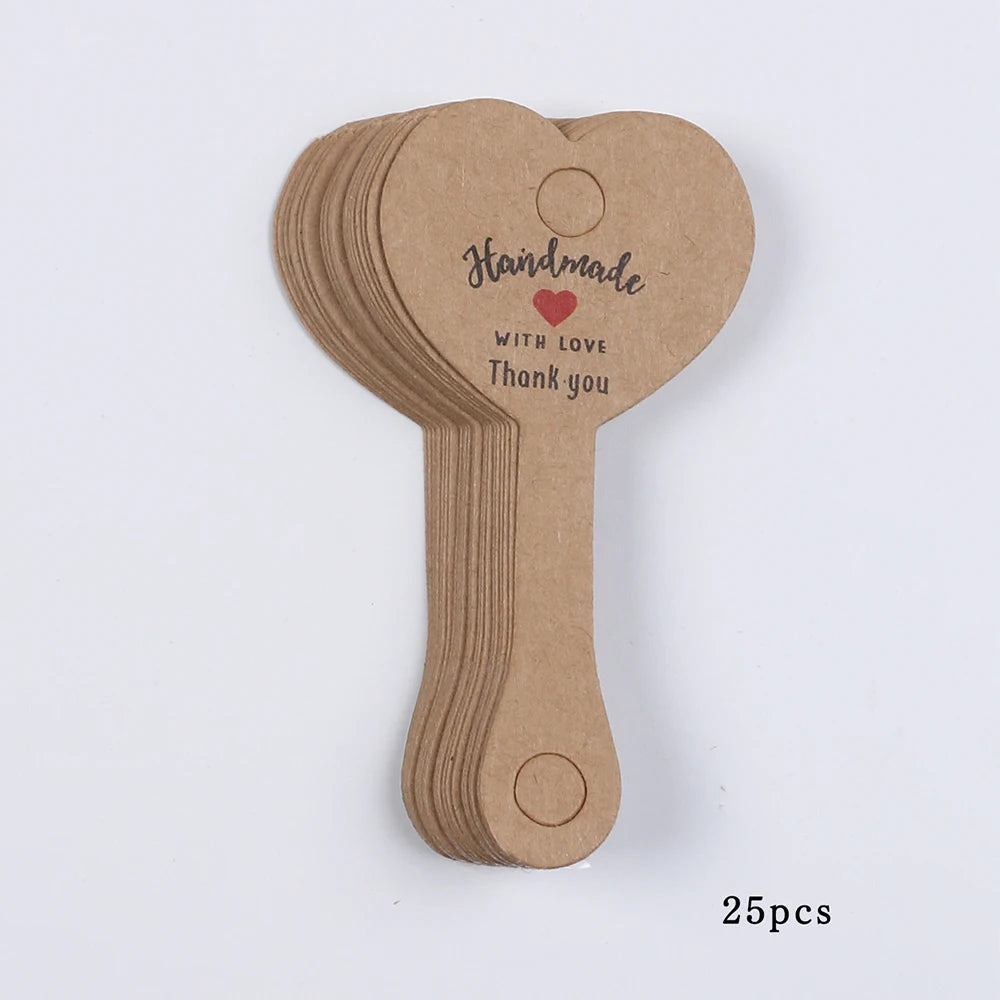 25/50/100Pcs Heart Jewelry Hanging Display Cards Self Adhesive Jewelry Ring Necklace Bracelet Hairband Display Kraft Paper Card Zpaxo 25Pcs