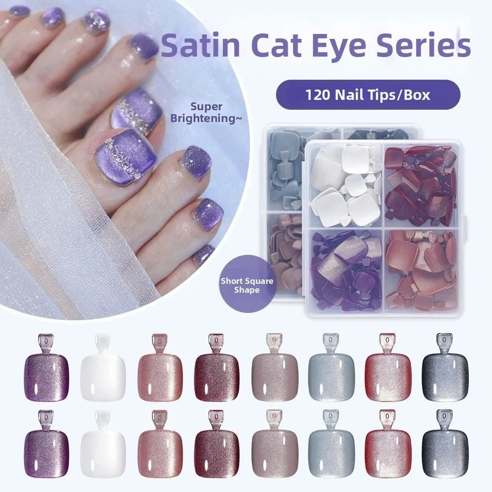 Cat Eye Fake Toe Nail Tips Pedicure Acrylic Square Toenail Half Cover Zpaxo