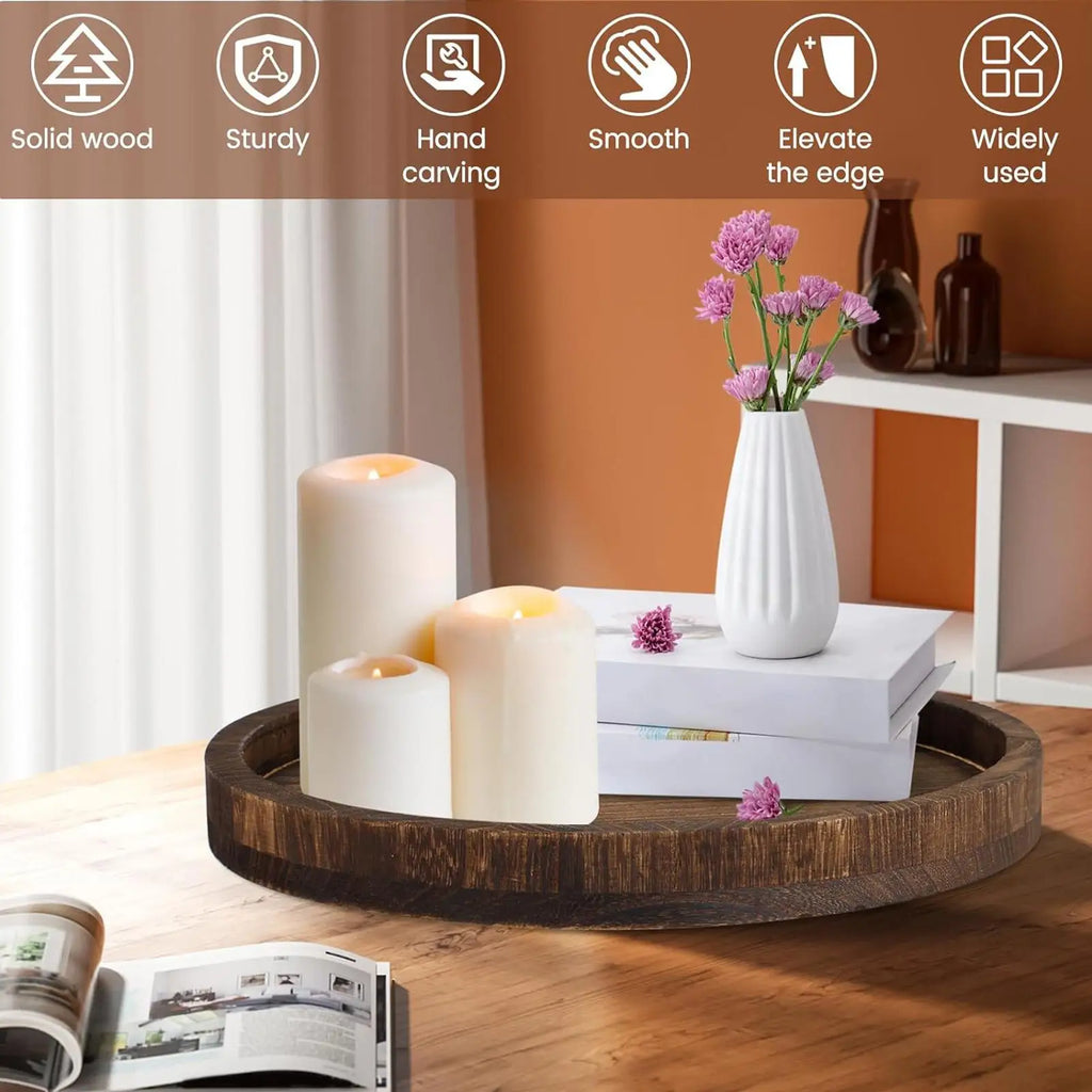 Table Wood Tray Rustic Wooden Display Stand Candle Plate Holder Soap